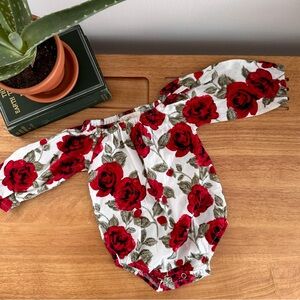 Vintage Style Rose Print Off Shoulder Bubble Romper Size 80 | Cottagecore Baby